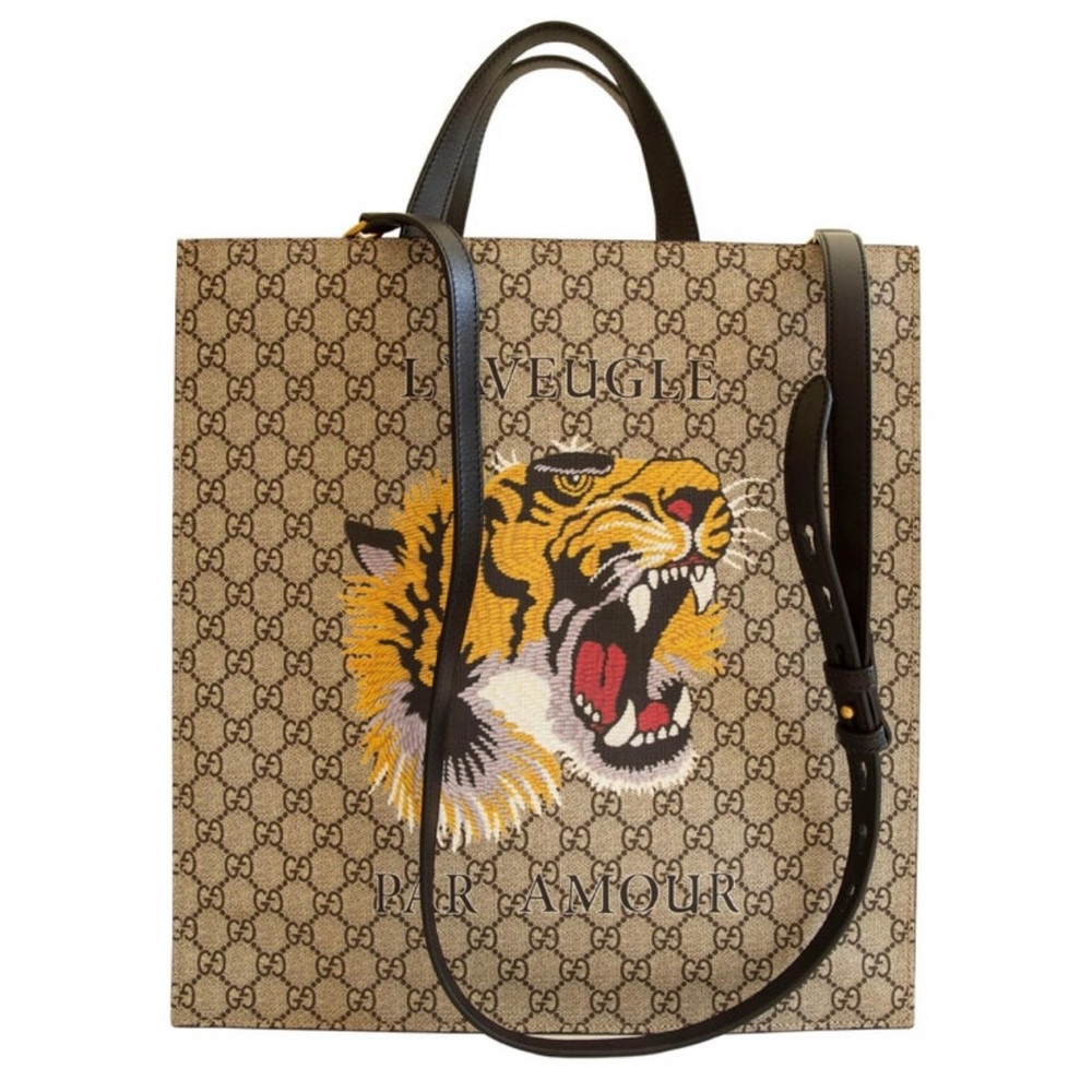 Brand new unisex Gucci Guccissima coated canvas tiger tote bag